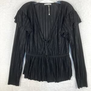 Zara Black Pleated Ruffle Shirt Womens L Witchy Whimsigoth Luxury Victorian